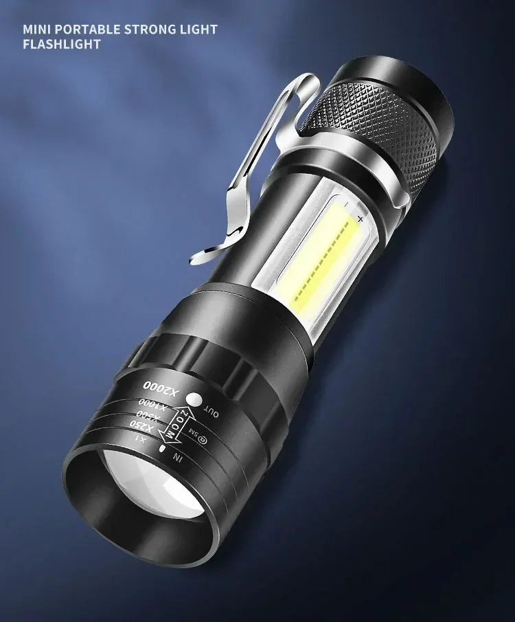 3 PCS Mini LED COB Flashlight Portable Rechargeable Torch with Pen Clip Zoomable Waterproof Light Tactical Lamp Camping Lantern