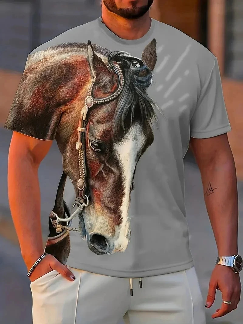 Black White Horse Graphic 3d Full Print T-shirt For Men Fashion Short Sleeve Crew Neck Tshirt Casual Summer Oversized Unisex Top