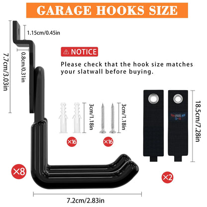 18 Pcs Garage Hooks Heavy Duty - Garage Storage and Organization Ladder Hooks with Non Slip PVC Coating for Hanging Bike，Ladder，Garden Tools，Hose