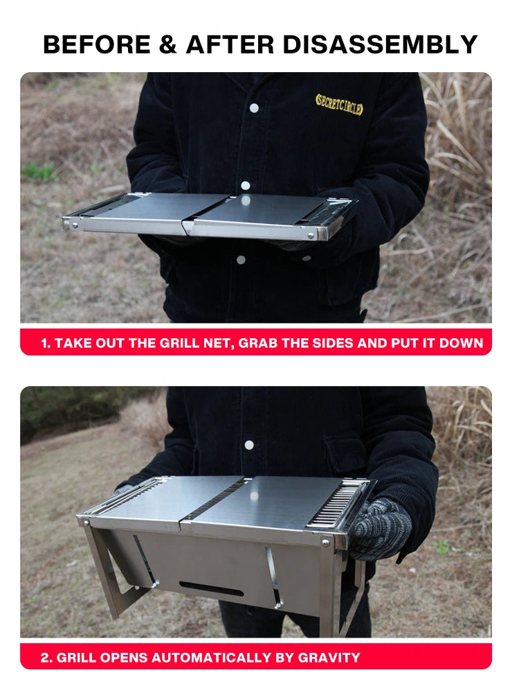 Stainless Steel Folding Barbecue Grill For Home And Outdoor Charcoal Kebabs Smokeless Portable Collapsible Barbecue