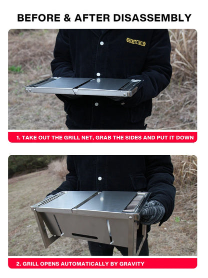 Stainless Steel Folding Barbecue Grill For Home And Outdoor Charcoal Kebabs Smokeless Portable Collapsible Barbecue