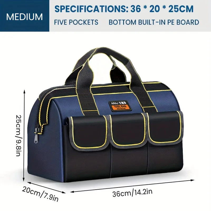 Tool Bag for Men with Waterproof Hard Bottom, Heavy Duty Tool Bag Wide Mouth Tote for Various Instrument, Electrician Carpenter Mechanic