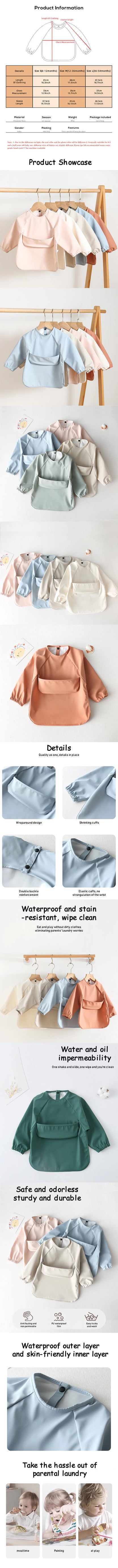 1pcs Solid Color Painting Smock Baby's Soft Waterproof Long Sleeve Art Smock Feeding Bib Apron for Kids Accessories