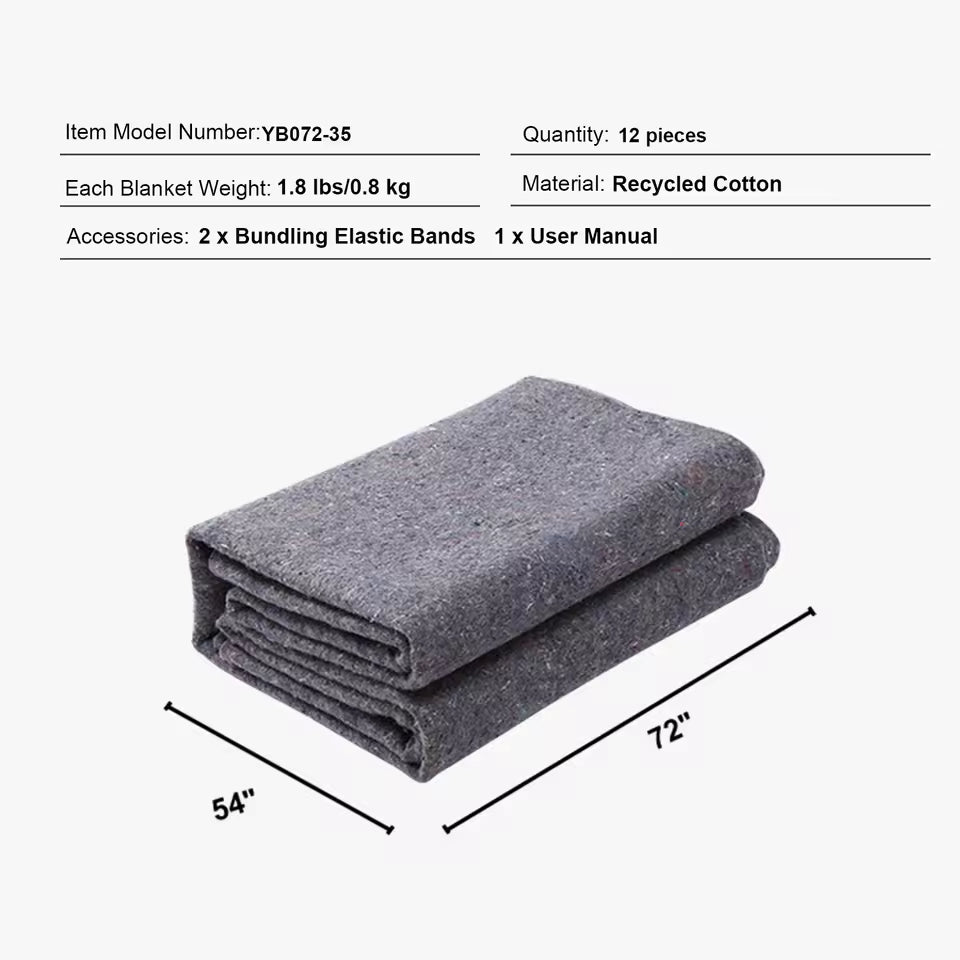 12/24 Pcs Pack Moving Blankets 54x72in Heavy Duty Padded Packing Blankets for Moving Shipping Protecting Furniture Professional Quilted Furniture Blankets for Moving Supplies