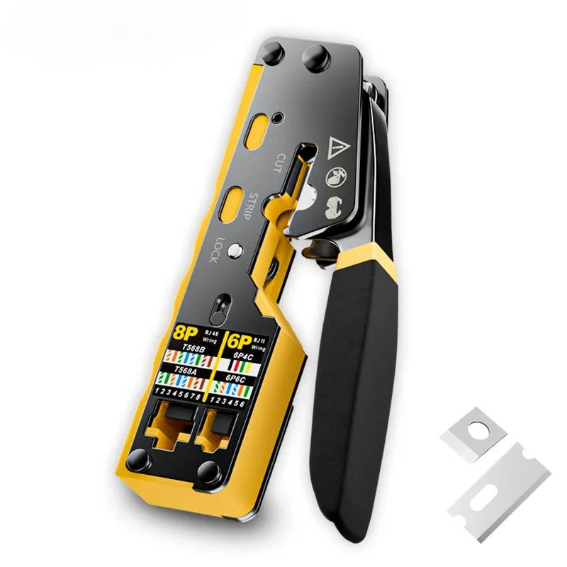 RJ45 Crimp Tool Kit All-in-One Ethernet Crimper Cat7 Cat6 Cat5 Crimping Tool with Network Cable Tester, 50-Pack Cat6 RJ45 Pass Through Connector, 50-Pack Connector Boots