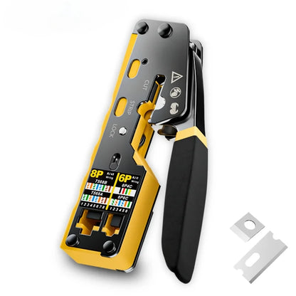 RJ45 Crimp Tool Kit All-in-One Ethernet Crimper Cat7 Cat6 Cat5 Crimping Tool with Network Cable Tester, 50-Pack Cat6 RJ45 Pass Through Connector, 50-Pack Connector Boots