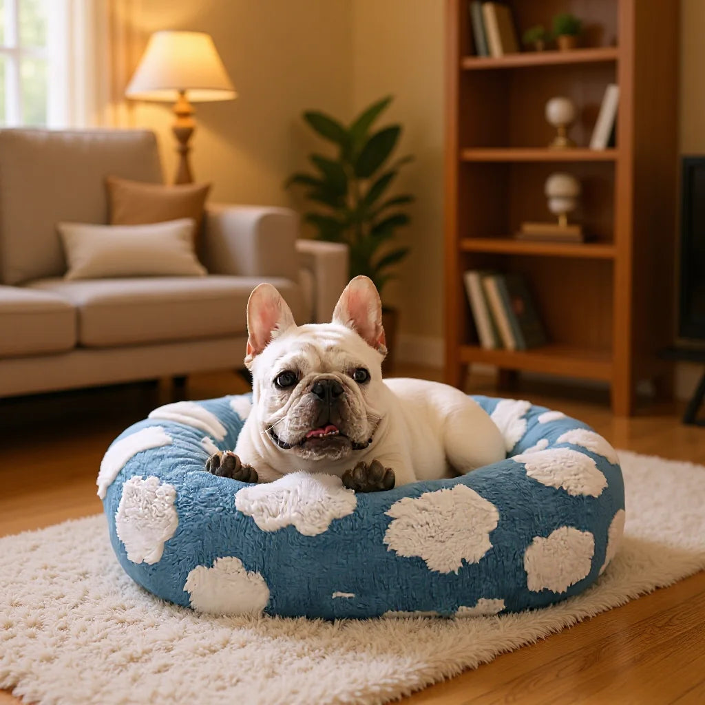 Donut Large Dog Bed, Cute Round Calming Dog Bed with Removable Washable Cover, Orthopedic Pet Beds