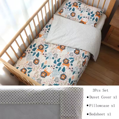 3 Pcs Baby Crib Bedding Set Pure Cotton Bed Linens Boy Girl Cot Kit Include Pillowcase Sheet Duvet Cover Children Room Decoration