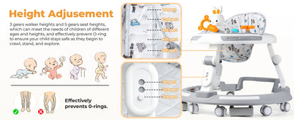 Safety-Enhanced 4-In-1 Grow-With-Me Baby Walker & Play Center - Adjustable 8 Heights, Anti-Tip Base, 8 Silent Brake Wheels