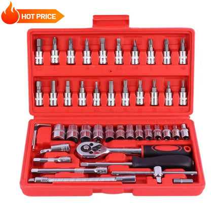 46pcs/Set Socket Wrench Diy Repair Tool Kit Ratchet Screwdriver for Car Repair Hardware Toolbox for Auto Repairing and Household