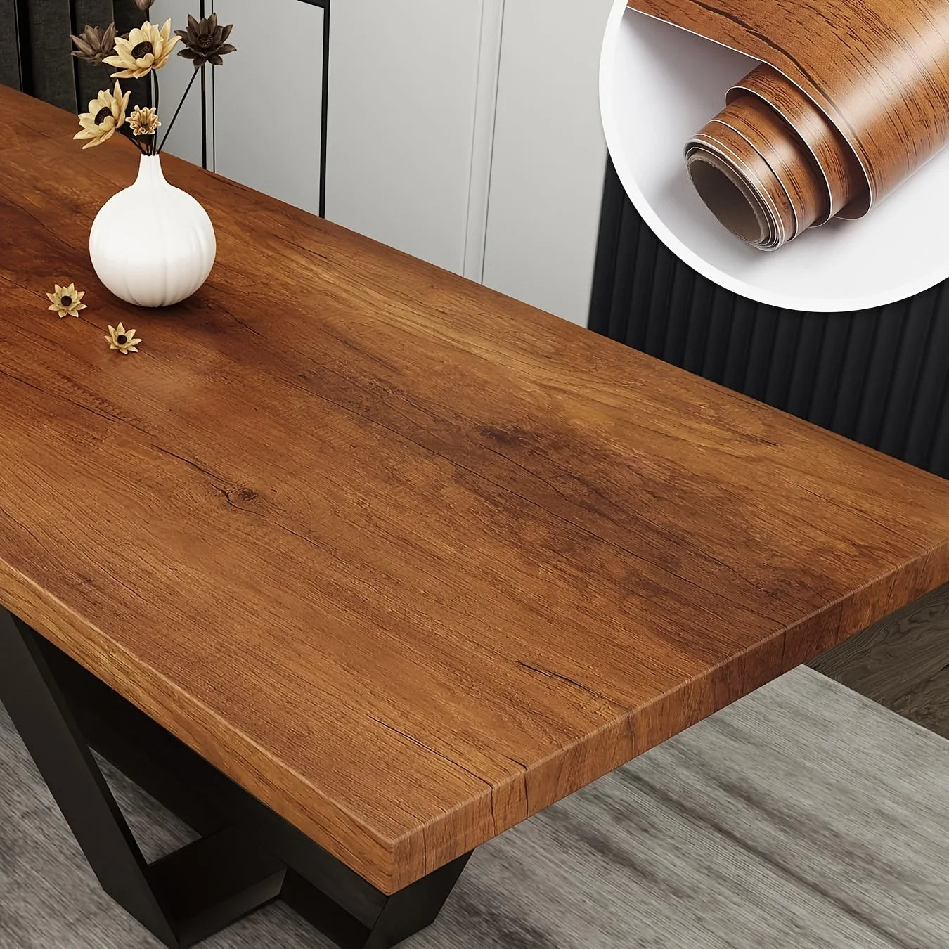 Walnut Wood Contact Paper Stick Waterproof Wallpaper Self-Adhesive Wallpaper Removable Vinyl Film Contact Paper for Walls Furniture DIY