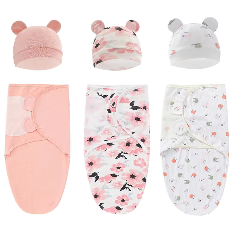 Essentials Easy Swaddle Wrap Quick Change, Snug Cotton Knit Baby Wrap Swaddle Blanket with hat for Newborns 0-6 Months