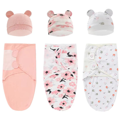 Essentials Easy Swaddle Wrap Quick Change, Snug Cotton Knit Baby Wrap Swaddle Blanket with hat for Newborns 0-6 Months
