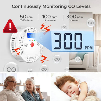 Tuya WiFi Smart Carbon Monoxide Detector Alarm 85dB Sound Warning LCD Digital Display Home Indoor CO Poisoning Siren
