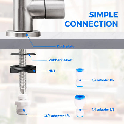 Water Filter Faucet Drinking Water Beverage Faucet 1/4"Kitchen Faucet Water Purifier Tap Drinking Tap Single Cold Water Sink Faucet Stainless Steel Filter Clean Water Faucet