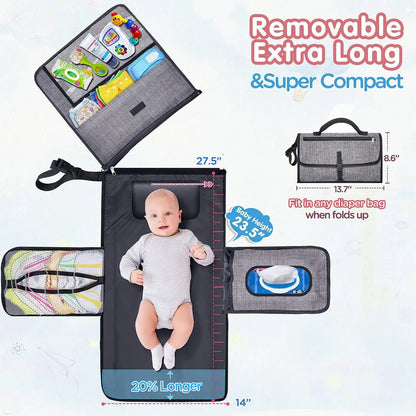 3 in 1 Diaper Changing Pad Portable Baby Changing Pad with Pockets Waterproof Travel Diaper Changing Hand Folding Diaper Bag