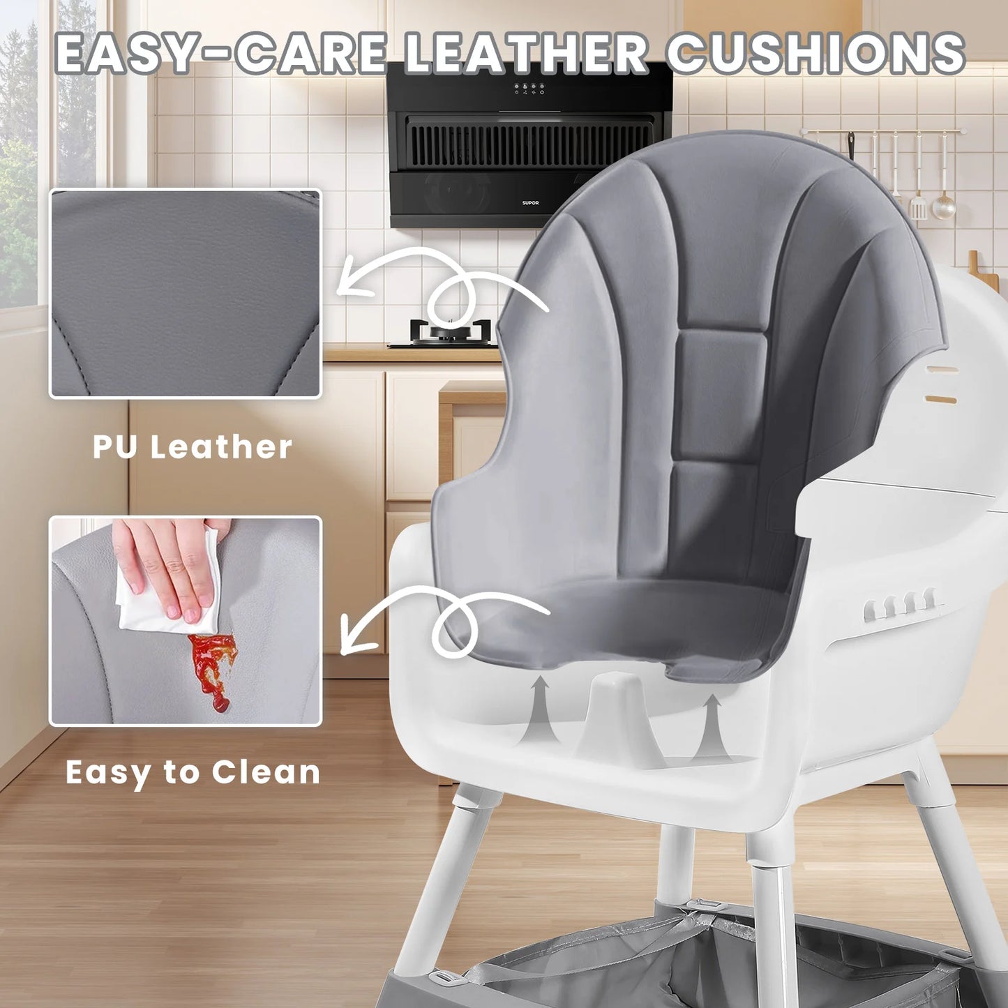 Baby High Chair, Convertible Infant Feeding Chair for Babies & Toddlers Table, Dining Booster Seat with Removable Tray