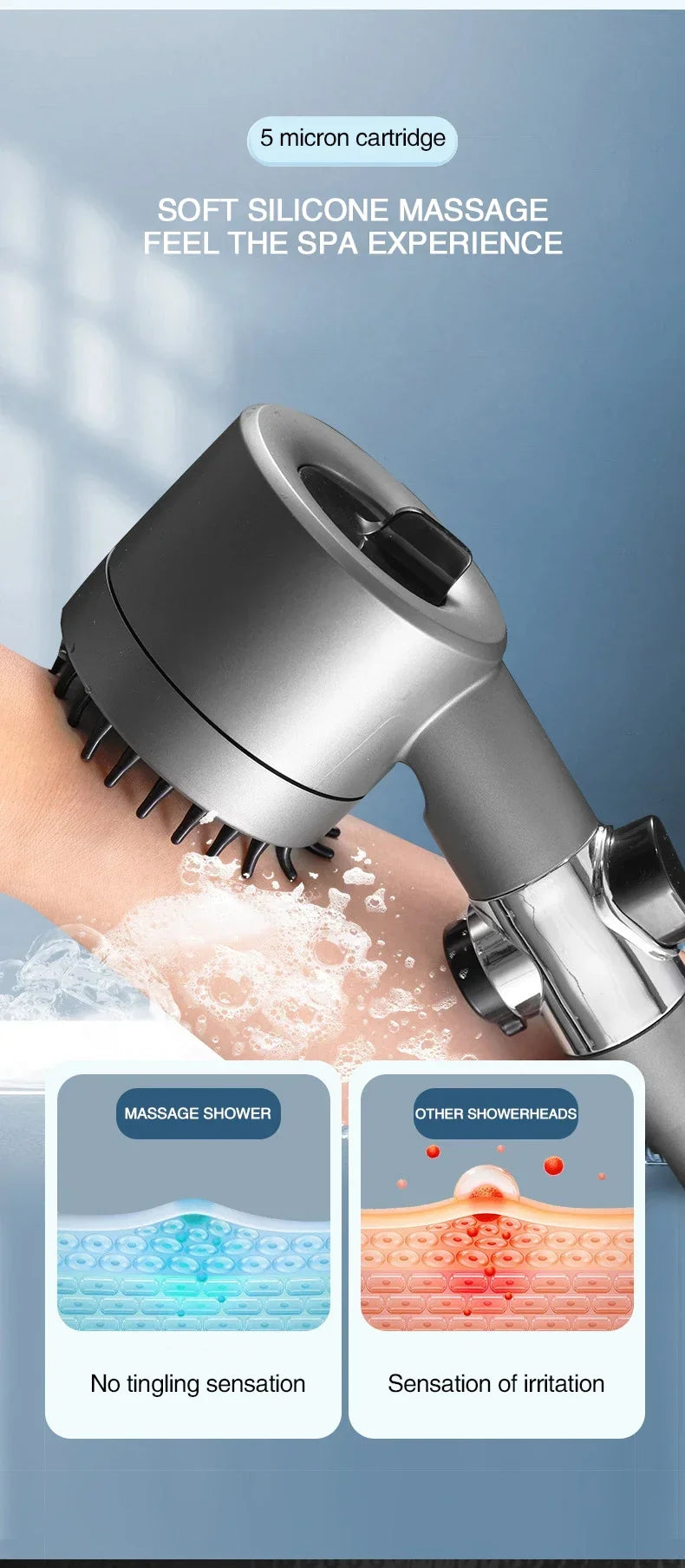 Filtered Shower Head with Handheld, High Pressurized Filter Shower Head 3-mode Adjustable Spray with Massage Brush Rain Faucet Bathroom Accessories