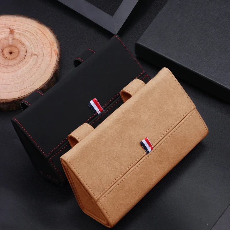 Car Sun Visor Suede Leather Sunglasses Case Microsoft Eyeglasses Hanger Car Glasses Holder Glasses Box Organizer Mount