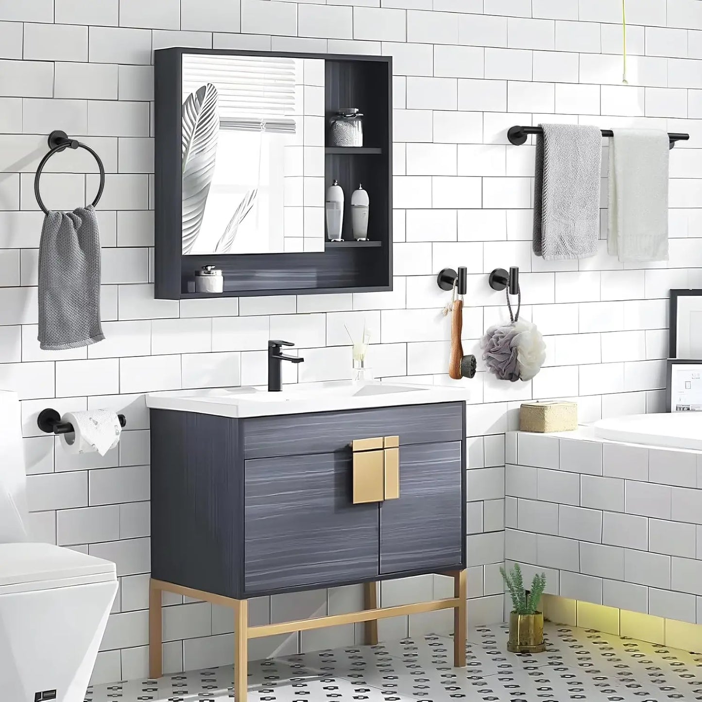 10pcs Bathroom Hardware Set, Including 16" Hand Towel Bars, Toilet Paper Holders, Towel Rings, Robe Towel Hooks
