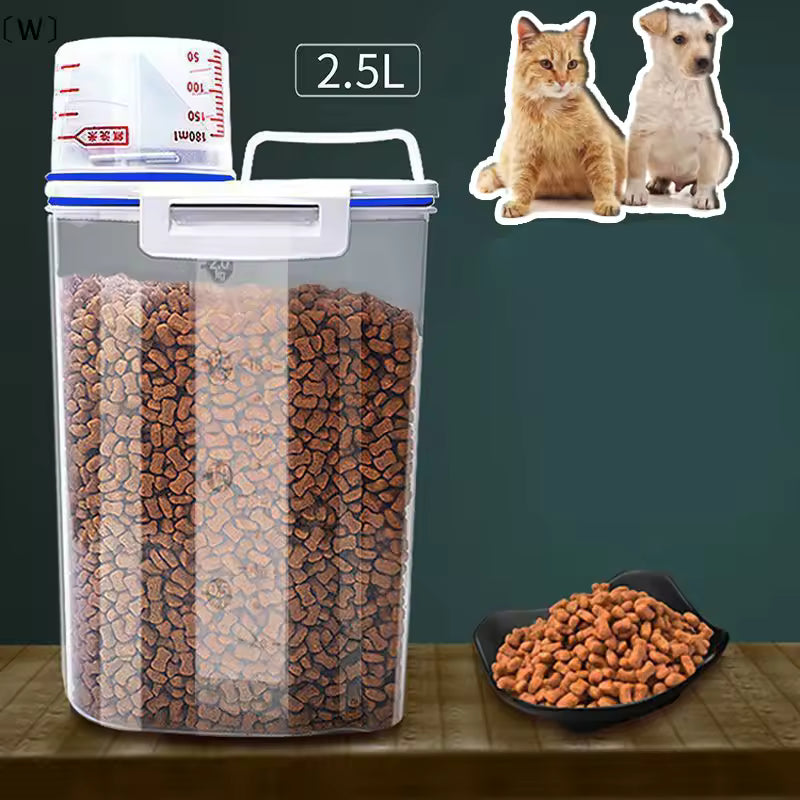 Portable Cat Dog Food Storage Container with Upgraded Large Spout and Cup Dispenser for Small Large Animal Kibble, Pet Bird snack, Oatmeal, Rice, Flour, Brown Sugar