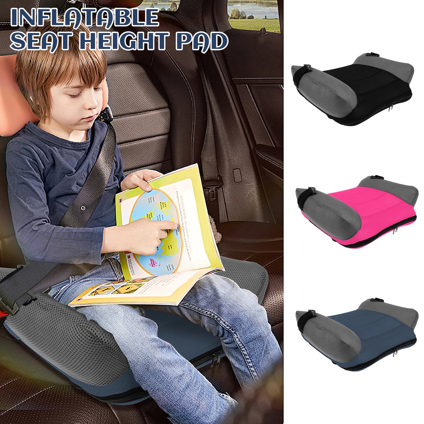Car Inflatable Booster Seat PVC Universal Travel Portable Booster Cushion With Storage Bag For Kids Comfort and Safety Travel