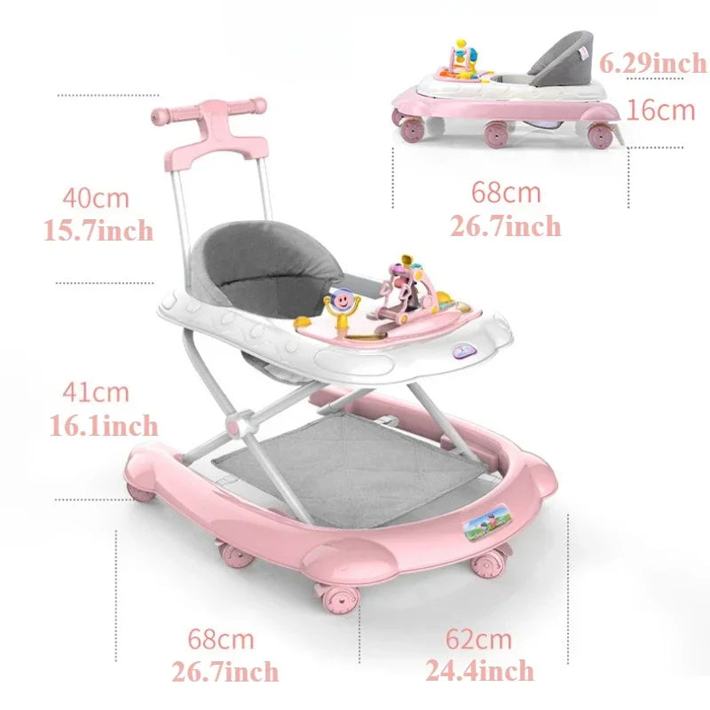 Baby Walker, 5-in-1 Baby Walkers for Boys and Girls 6-12 Months with Bouncer, Removable Footrest, Feeding Tray & Music, Foldable & Adjustable Activity Walker for 6-18 Months Toddler Infant
