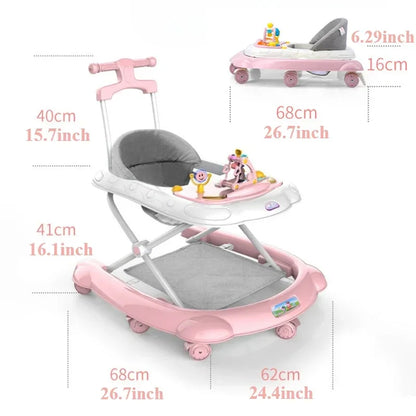 Baby Walker, 5-in-1 Baby Walkers for Boys and Girls 6-12 Months with Bouncer, Removable Footrest, Feeding Tray & Music, Foldable & Adjustable Activity Walker for 6-18 Months Toddler Infant