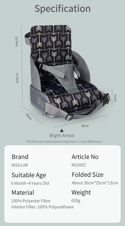 Toddler Booster Seat for Dining Table, Non-Slip Kitchen Chair Booster Seat with Backrest and Adjustable Straps, Portable PU Waterproof Travel Baby Booster Increasing Cushion