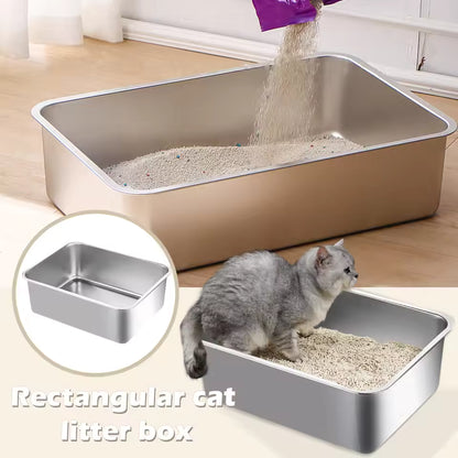Stainless Steel Cat Litter Box - Large Metal High-Sided Pan for Cats, Pets, Non-Stick, Odor-Free, Easy to Clean, Splash-Proof