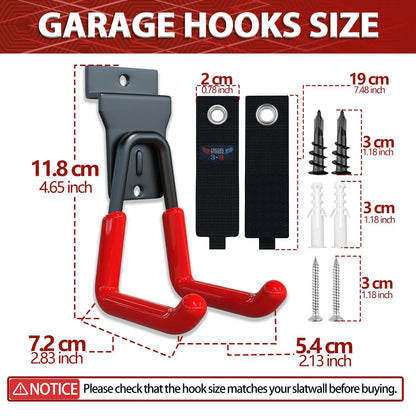 18 Pcs Garage Hooks Heavy Duty - Garage Storage and Organization Ladder Hooks with Non Slip PVC Coating for Hanging Bike，Ladder，Garden Tools，Hose