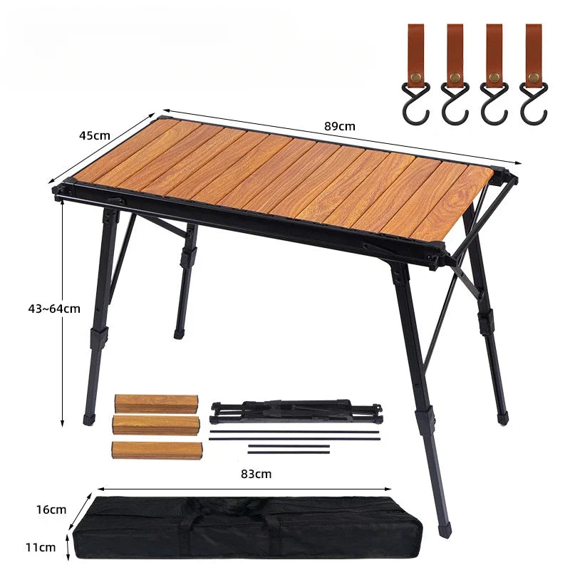 Camping Table Folding Portable Camp Aluminum Fold Up Lightweight Roll Up Table Adjustable Height with Carry Bag Indoor Outdoor for Camping, Picnic, Backyard, BBQ, Patio, Black