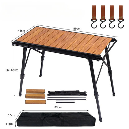 Camping Table Folding Portable Camp Aluminum Fold Up Lightweight Roll Up Table Adjustable Height with Carry Bag Indoor Outdoor for Camping, Picnic, Backyard, BBQ, Patio, Black