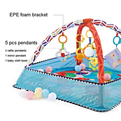Baby Gym Play Mat, 8-in-1 Tummy Time Mat & Ball Pit with 6 Toys, Washable Baby Activity Mat for Visual, Hearing, Sensory, Motor Development, Babies Gift for Newborn Infant 0-3-6-9-12 Months