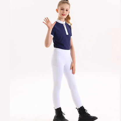 Summer children's equestrian pants high elasticity knitted children's horse riding pants full silicone
