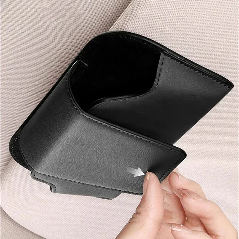 Cowhide Sun Visor Glasses Holder Premium Leather Wear-Resistant Sunglasses Protective Box Auto Eyeglasses Storage Case