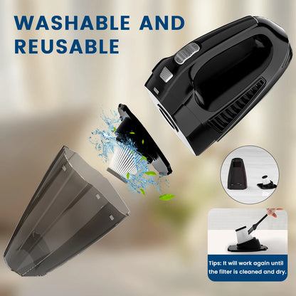 Handheld Vacuum Cordless Portable Car Vacuum with LED Light, High Power Suction, 3 in 1, Lightweight Rechargeable Hand Vacuum, Hand Held Vacuum Cleaner for Car Home Office, Pet Hair, Black