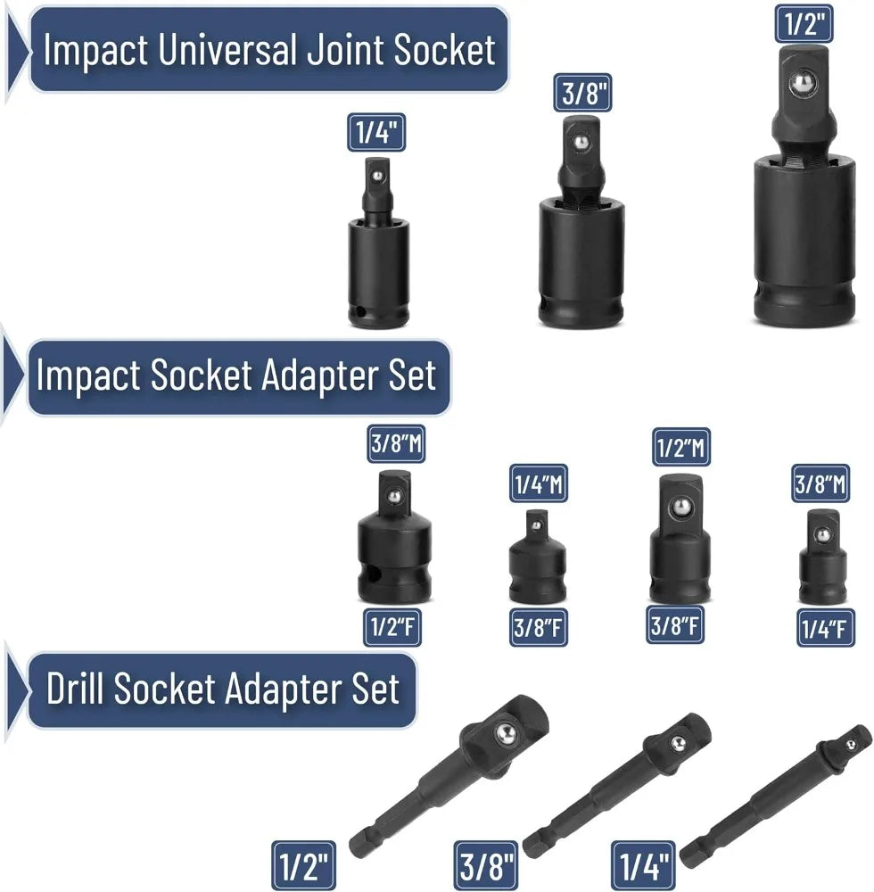 4/6/8/10 Impact Socket Wrench Adapter Set Professional 1/4 3/8 1/2 3/4 Inch Square Drive Adaptor Reducer Spanner Tool ﻿with Case