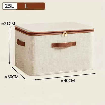 Extra Large Toy Storage Box with Lid, Collapsible Sturdy Toys Chest Storage Organizer Bin Basket | Heavy-duty Hard Shell Cotton Linen Zipper Storage Organizer Box with Lid for Clothes Toys Blankets