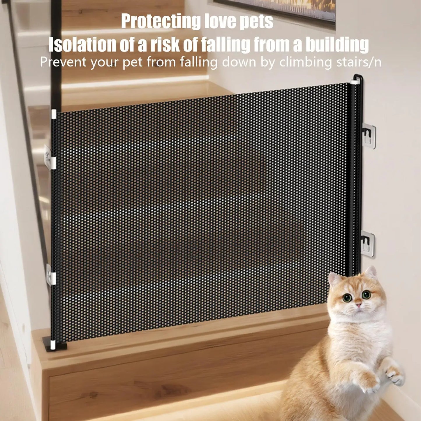 Tall Retractable Dog Gate Mesh Baby Fence Gate, Long Baby Gates Indoor Extra Long Gates for Kids or Pets, Outdoor Retractable Gate with Support Rods - Prevent Crawling Under