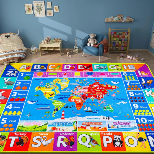 Baby Play Mat, Playpen Mat with Super Soft Touch, Activity Mats with Upgraded Anti-Slip Bottom, Machine Washable Crawling Mats for Floor & Picnic (Animal Alphabets)