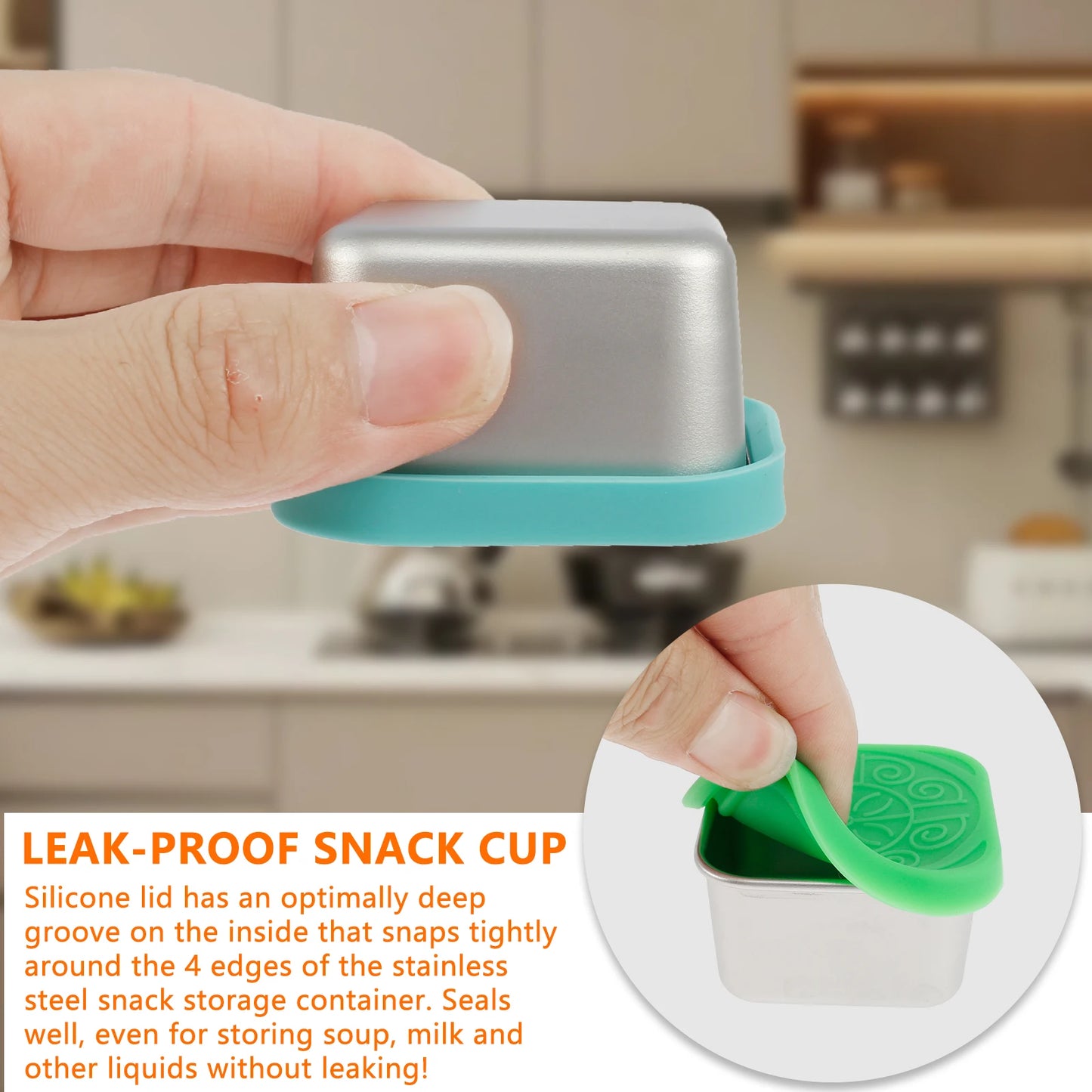 4Pcs 2/6oz Stainless Steel Snack Container Sauce Container with Silicone Lids Leakproof Portable Stackable Dressing Food Storage