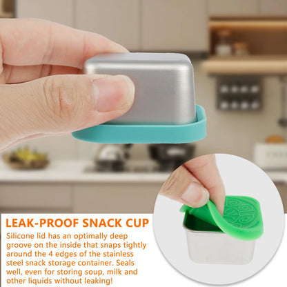 4Pcs 2/6oz Stainless Steel Snack Container Sauce Container with Silicone Lids Leakproof Portable Stackable Dressing Food Storage