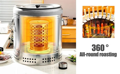 Stainless Steel Wrap-around Grill Charcoal Grill Smokeless Grill Cooking Grate Portable Camping Oven Household Barbecue Tools