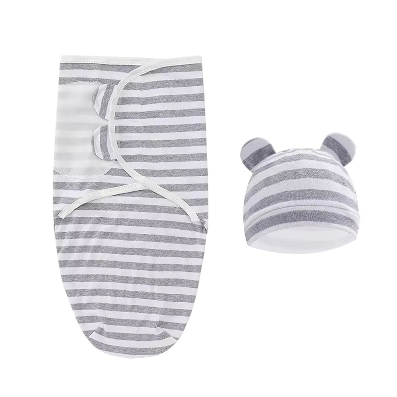 Essentials Easy Swaddle Wrap Quick Change, Snug Cotton Knit Baby Wrap Swaddle Blanket with hat for Newborns 0-6 Months