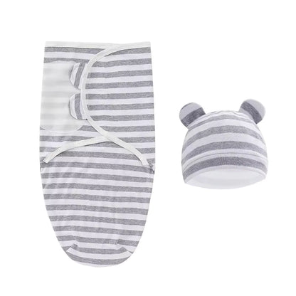 Essentials Easy Swaddle Wrap Quick Change, Snug Cotton Knit Baby Wrap Swaddle Blanket with hat for Newborns 0-6 Months