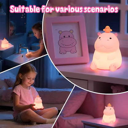 Hippo Night Light, LED Squishy Novelty Animal Lamp, Food Grade Silicone, 2 Level Dimmable, Nursery Nightlight for Desk Decor, Funny Gifts Stuff for Boys Girls Baby, White Elephant Gifts