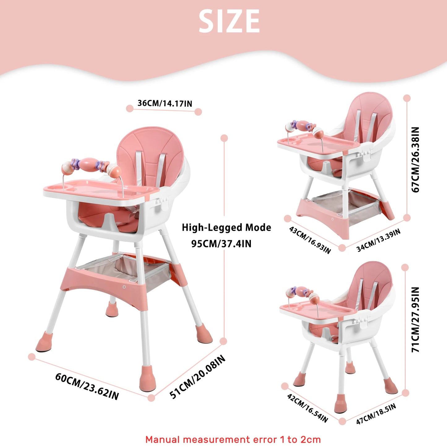Baby High Chair, Convertible Infant Feeding Chair for Babies & Toddlers Table, Dining Booster Seat with Removable Tray