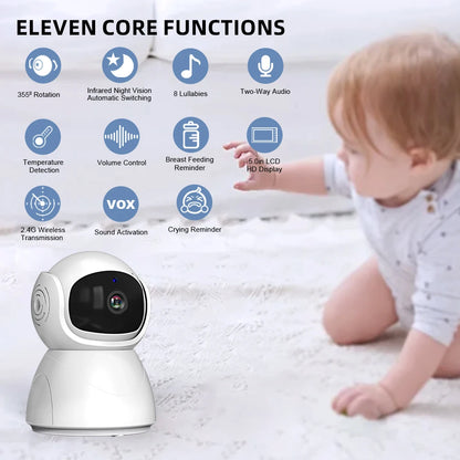 5" 720P HD IPS Screen Video Baby Monitor Pan Tilt 4X Zoom Camera Babysitter 2 Way Audio Night Vision 3500mAh Battery Lullaby VOX