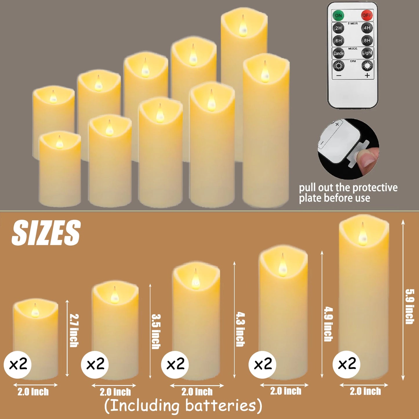 10-240pcs Battery Operated Flickering LED Pillar Candles with Remote and Timers Fake Flameless Candle for Wedding/Holiday Decor